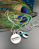 Teal & White Ribbon - Nevertheless, She Persisted Necklace - Rock Your Cause Jewelry