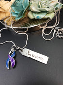 Blue & Purple Ribbon Survivor Necklace - Rock Your Cause Jewelry