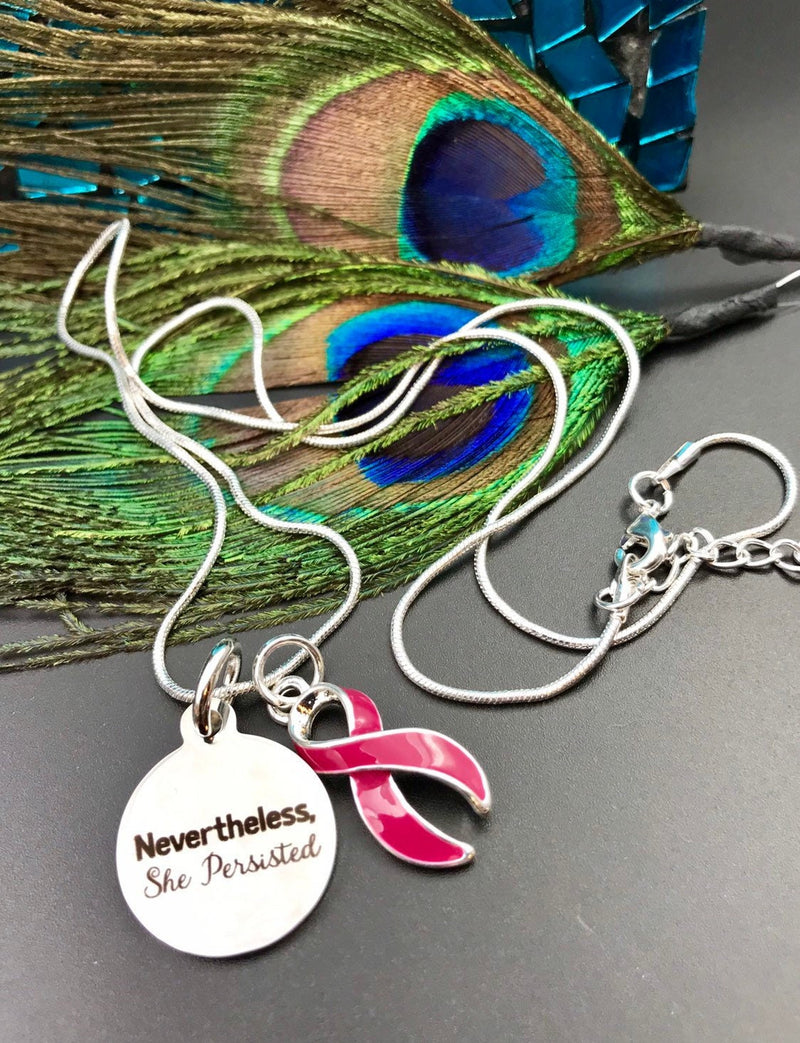 Burgundy Ribbon Necklace - Nevertheless She Persisted - Rock Your Cause Jewelry