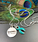 Teal Ribbon Necklace - Nevertheless, She Persisted - Rock Your Cause Jewelry