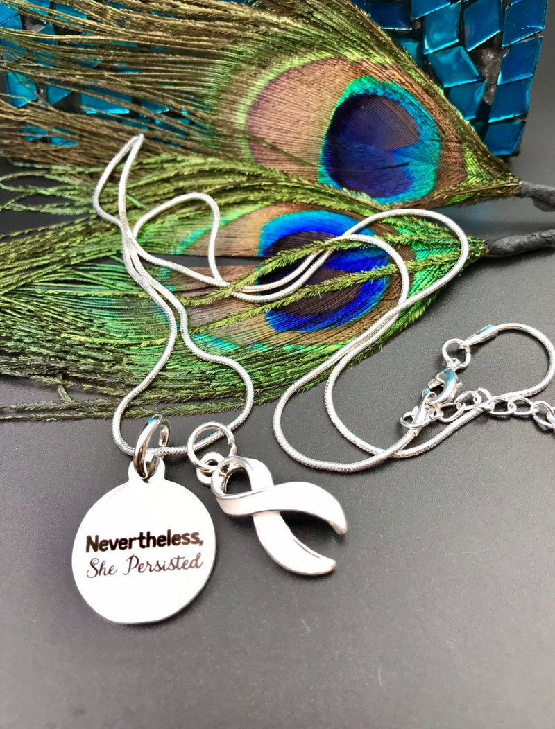 White Ribbon Necklace - Nevertheless She Persisted - Rock Your Cause Jewelry