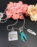 Teal Ribbon Necklace - Kind Heart, Fierce Mind, Brave Spirit - Rock Your Cause Jewelry