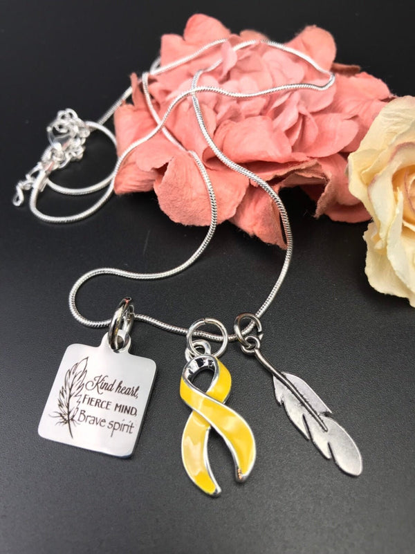 Yellow Ribbon Necklace – Kind Heart, Fierce Mind, Brave Spirit - Rock Your Cause Jewelry