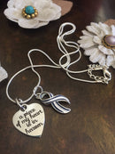 ALS / Blue & White Striped Ribbon Memorial Necklace - A Piece of my Heart is in Heaven Sympathy / Memorial Gift - Rock Your Cause Jewelry