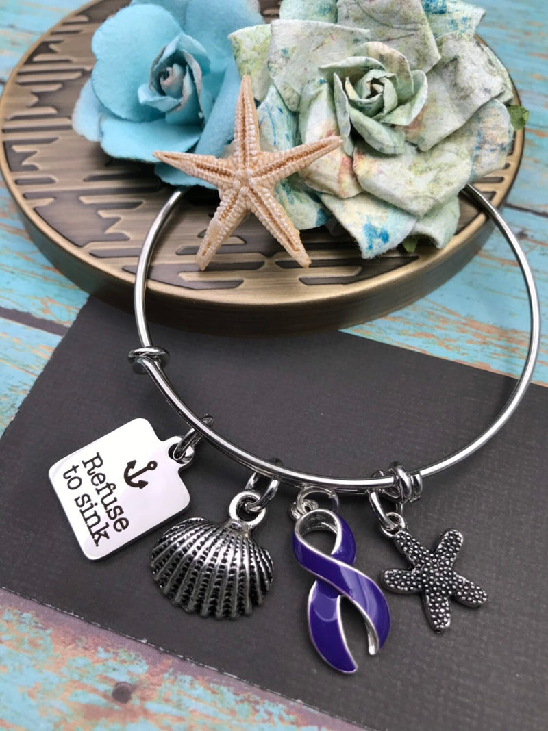 Violet Purple Ribbon Necklace or Bracelet - Refuse to Sink - Rock Your Cause Jewelry