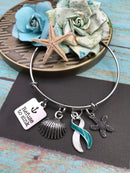 Teal & White Ribbon Jewelry - Refuse to Sink Encouragement Necklace or Bracelet - Rock Your Cause Jewelry