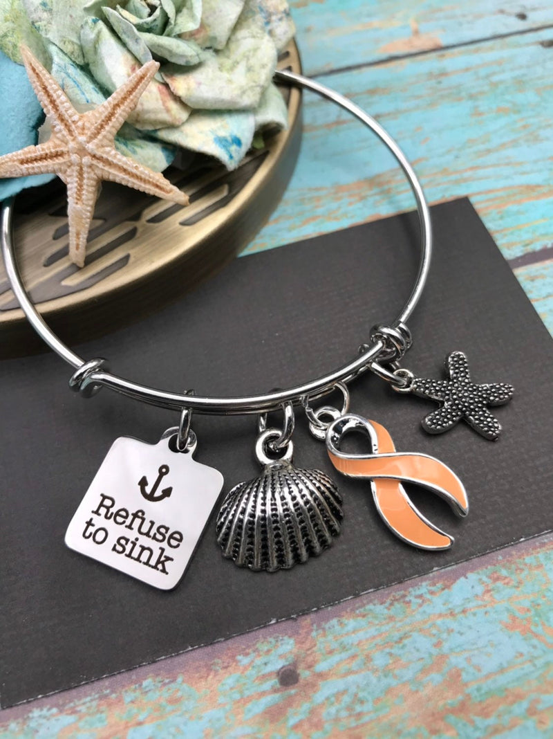 Peach Ribbon Jewelry - Refuse to Sink Necklace or Bracelet - Rock Your Cause Jewelry
