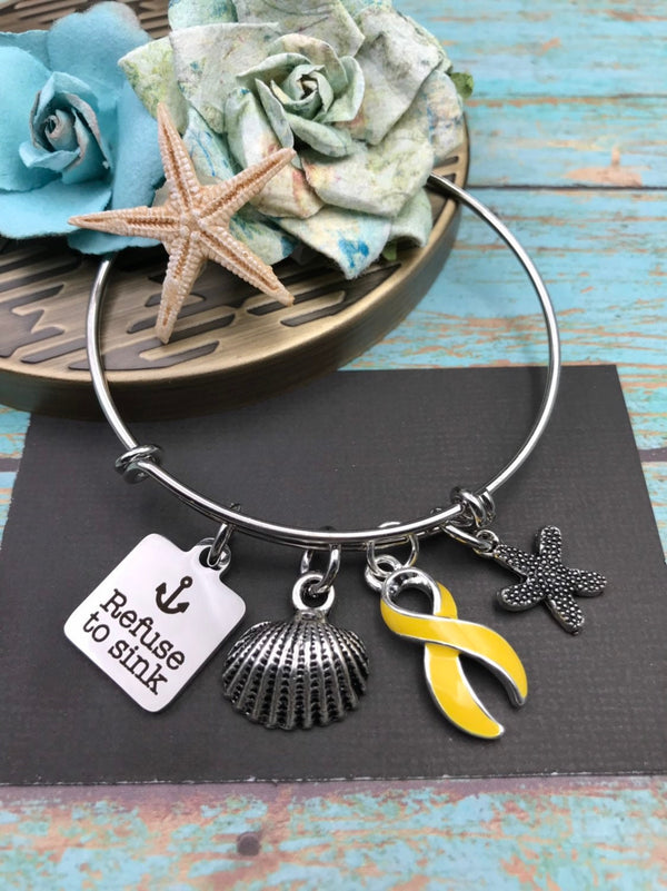 Yellow Ribbon Refuse to Sink - Necklace or Bracelet - Rock Your Cause Jewelry