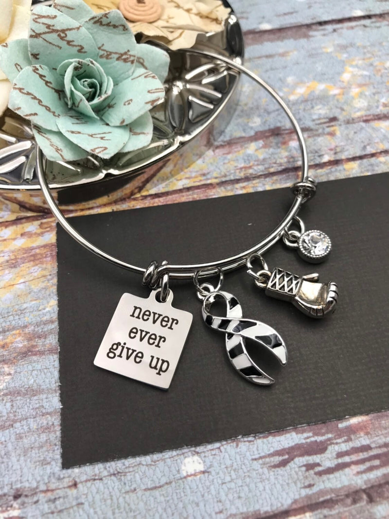 Zebra Ribbon Charm Bracelet - Never Ever Give Up - Rock Your Cause Jewelry