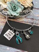 Teal Ribbon Charm Bracelet - Never Ever Give Up - Rock Your Cause Jewelry