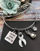 White Ribbon Charm Bracelet - Never Ever Give Up - Rock Your Cause Jewelry