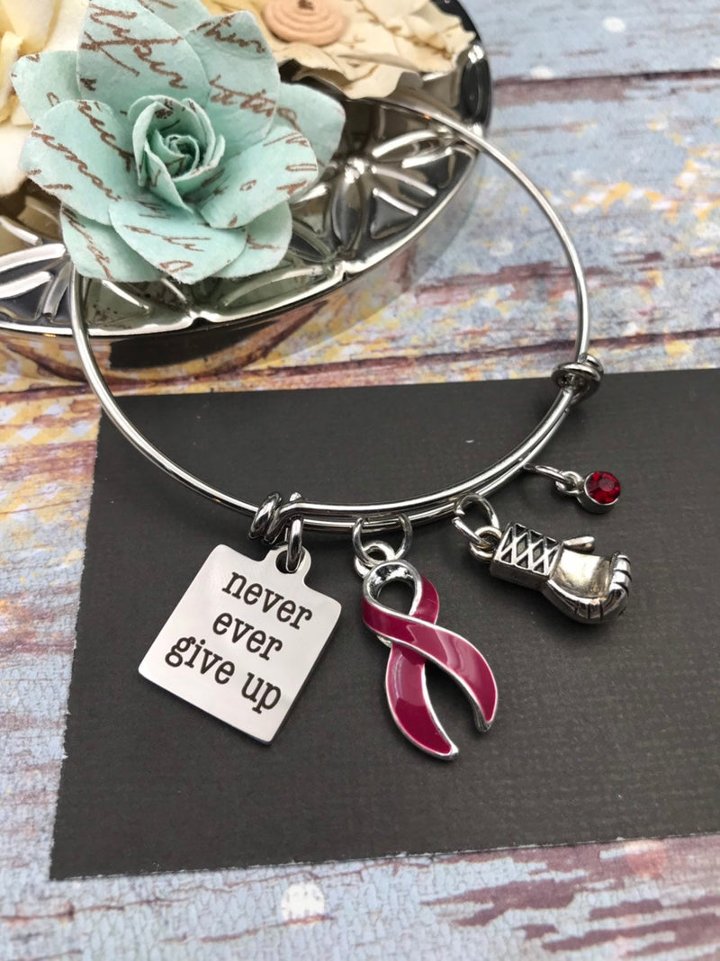 Burgundy Ribbon Bracelet - Never Ever Give Up - Rock Your Cause Jewelry