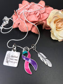 Pink Purple Teal (Thyroid Cancer) Ribbon - Kind Heart, Fierce Mind, Brave Spirit Necklace - Rock Your Cause Jewelry