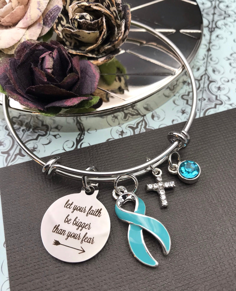 Light Blue Ribbon Bracelet - Let Your Be Faith Be Bigger than Your Fear - Rock Your Cause Jewelry