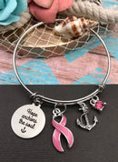 Pink Ribbon Charm Bracelet - Hope Anchors the Soul - Rock Your Cause Jewelry