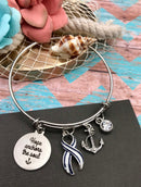 ALS / Blue & White Striped Ribbon Charm Bracelet - Hope Anchors the Soul - Rock Your Cause Jewelry