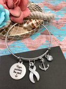 White Ribbon Charm Bracelet - Hope Anchors the Soul - Rock Your Cause Jewelry