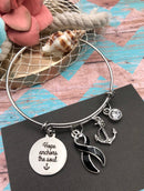 Black Ribbon Charm Bracelet - Hope Anchors the Soul - Rock Your Cause Jewelry