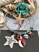 Red & White Ribbon Charm Bracelet - You Can't Stop The Waves, But You Can Learn To Surf - Rock Your Cause Jewelry