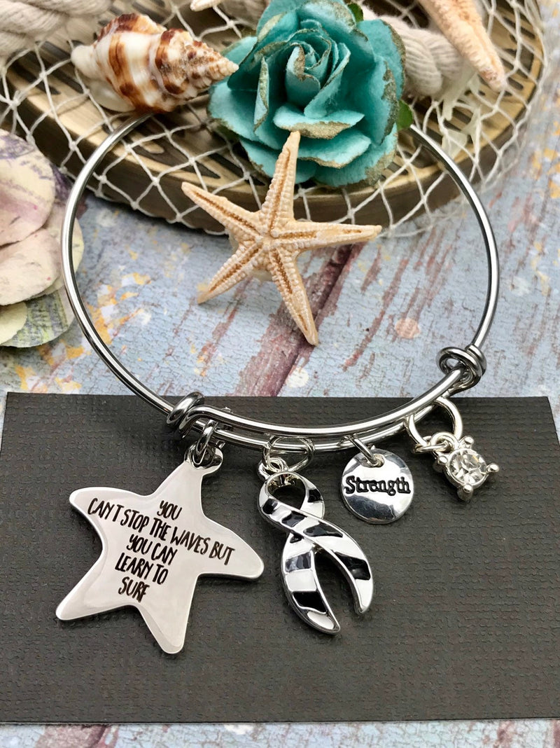 Zebra Ribbon Starfish Charm Bracelet - You Can't Stop the Waves, But You Can Learn to Surf - Rock Your Cause Jewelry