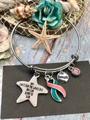 Pink & Teal (Previvor) Ribbon Bracelet - You Can't Stop The Waves, But You Can Learn To Surf - Rock Your Cause Jewelry