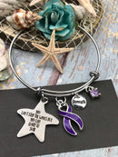 Purple Ribbon Charm Bracelet - You Can't Stop The Waves, But You Can Learn To Surf - Rock Your Cause Jewelry