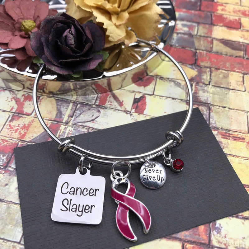 Burgundy Ribbon Cancer Slayer Charm Bracelet - Rock Your Cause Jewelry