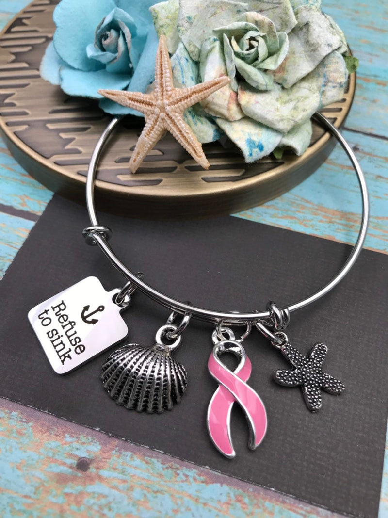 Pink Ribbon Necklace or Bracelet - Refuse to Sink - Rock Your Cause Jewelry