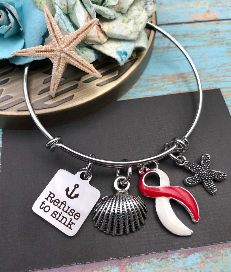 Red & White Ribbon Refuse to Sink Bracelet or Necklace - Rock Your Cause Jewelry