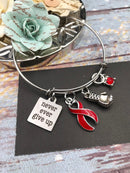 Red Ribbon Charm Bracelet - Never Ever Give Up - Rock Your Cause Jewelry
