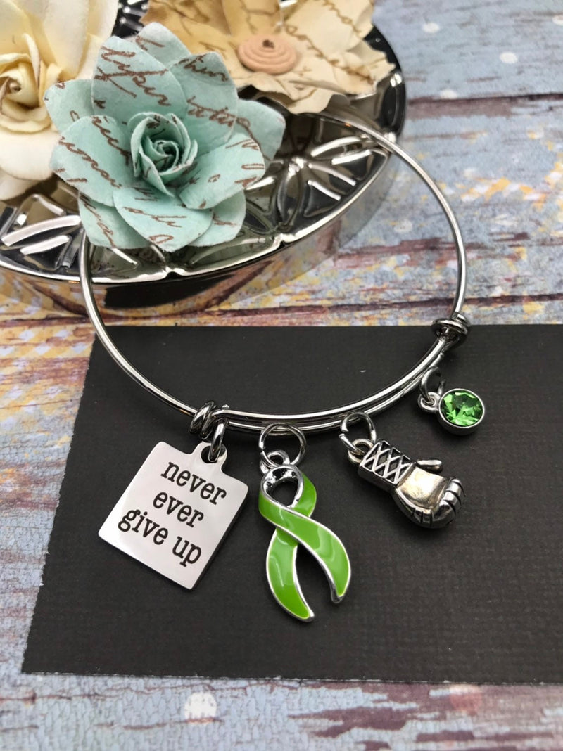 Lime Green Ribbon Never Ever Give Up Charm Bracelet - Rock Your Cause Jewelry
