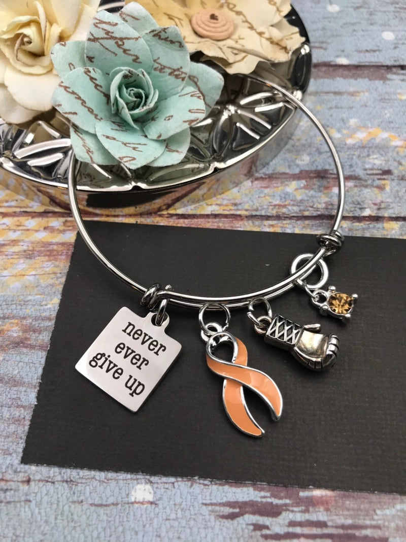 Peach Ribbon Never Ever Give Up Charm Bracelet - Rock Your Cause Jewelry