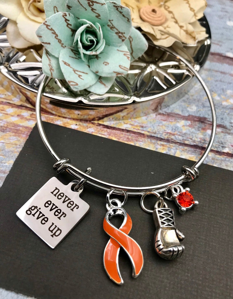 Orange Ribbon Never Ever Give Up Charm Bracelet - Rock Your Cause Jewelry