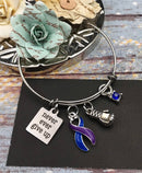 Never Ever Give Up Charm Bracelet / Cancer Survivor Awareness Gift, Chronic Illness, Spoonie / Surgery Gift - Pick ANY RIBBON Color