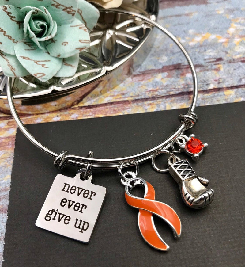 Orange Ribbon Never Ever Give Up Charm Bracelet - Rock Your Cause Jewelry