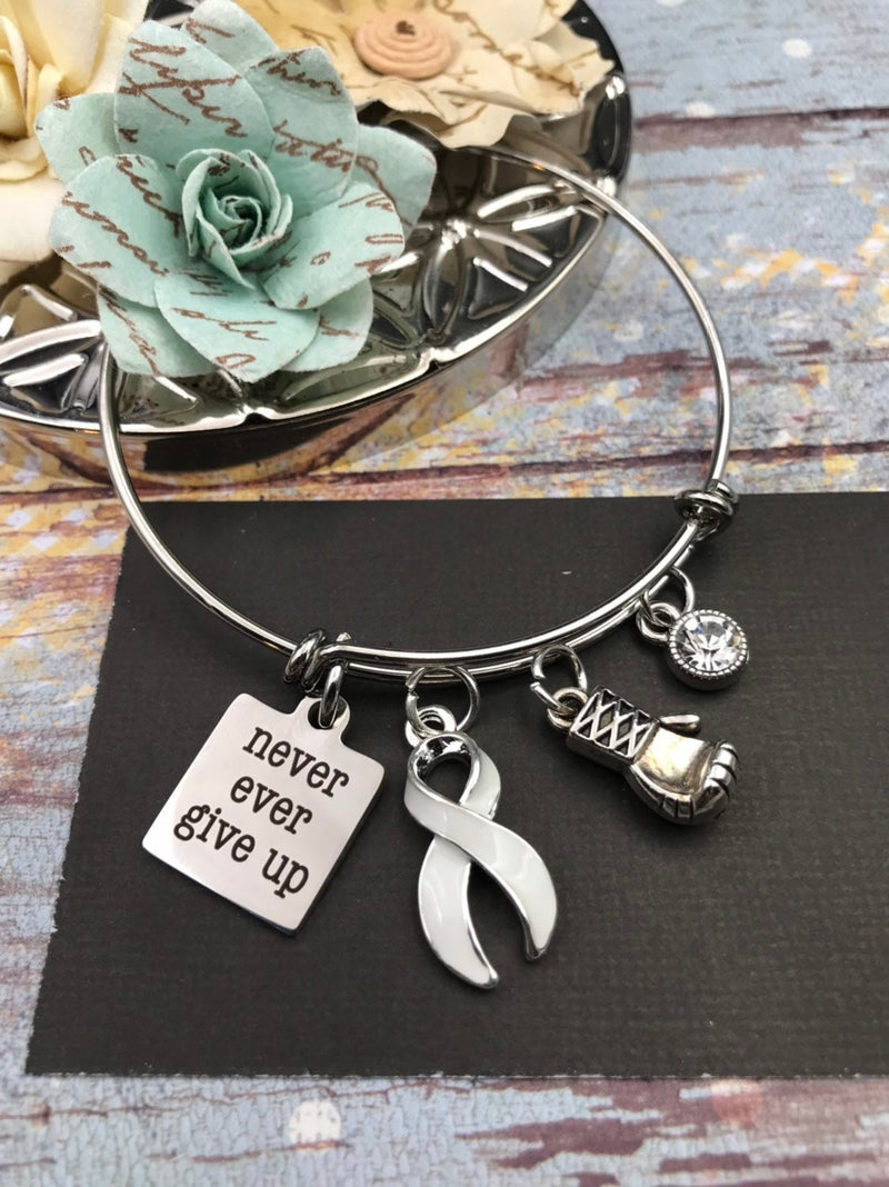 White Ribbon Charm Bracelet - Never Ever Give Up - Rock Your Cause Jewelry