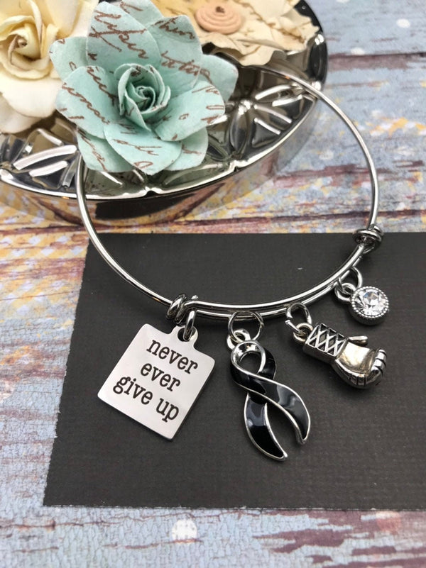 Black Ribbon Never Ever Give Up Charm Bracelet - Rock Your Cause Jewelry