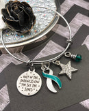 Teal & White Ribbon Charm Bracelet - Only in Darkness Can You See the Stars - Rock Your Cause Jewelry