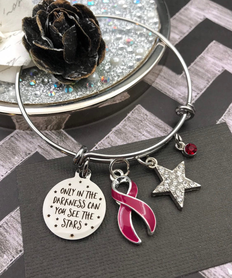 Burgundy Ribbon Bracelet - Only in Darkness Can You See Stars - Rock Your Cause Jewelry