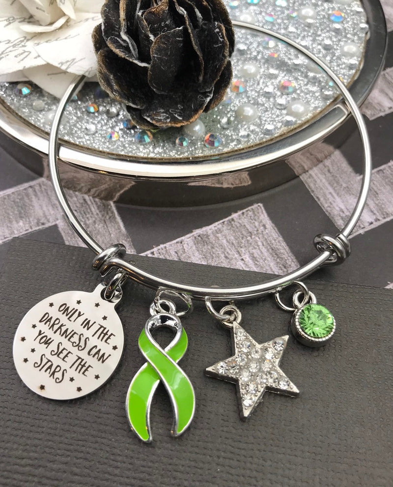 Lime Green Ribbon Bracelet - Only in Darkness Can You See The Stars - Rock Your Cause Jewelry