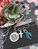 Teal Ribbon Necklace - I Will Hold You Up When Your Strength Fails - Rock Your Cause Jewelry