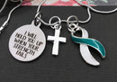 Teal & White Ribbon Charm Bracelet - I Will Hold You Up When Your Strength Fails / Encouragament Gift - Rock Your Cause Jewelry