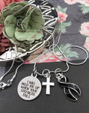 Black Ribbon Necklace - I Will Hold You Up When Your Strength Fails Necklace - Rock Your Cause Jewelry
