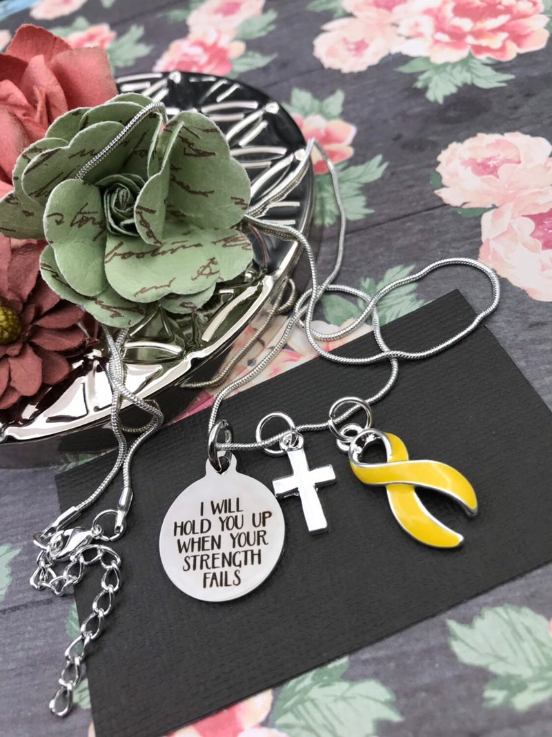 Yellow Ribbon Necklace – I Will Hold You Up When Your Strength Fails - Rock Your Cause Jewelry