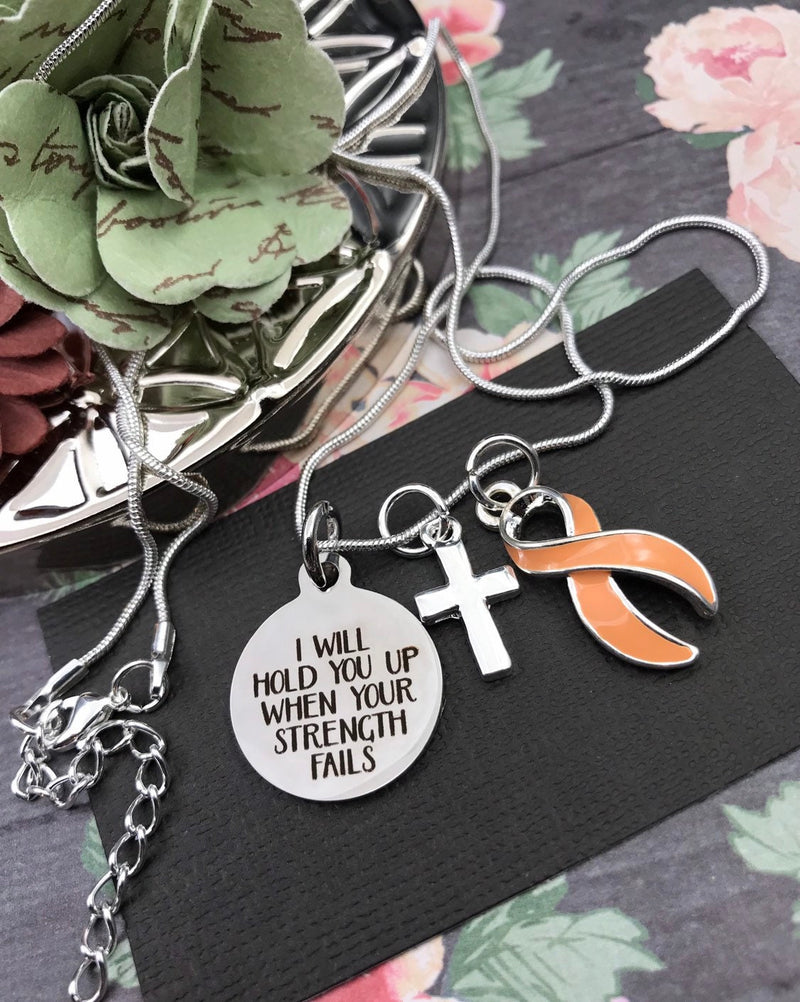Peach Ribbon Necklace - I Will Hold You Up When Your Strength Fails - Rock Your Cause Jewelry