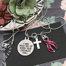Burgundy Ribbon Necklace - I Will Hold You Up When Your Strength Fails - Rock Your Cause Jewelry