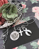 White Ribbon Necklace - I Will Hold You Up When Your Strength Fails - Rock Your Cause Jewelry