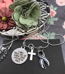ALS / Blue & White Striped Ribbon Necklace -  I Will Hold You Up When Your Strength Fails - Rock Your Cause Jewelry