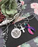 Pink Purple Teal (Thyroid Cancer) Ribbon - I Will Hold You Up When Your Strength Fails Necklace - Rock Your Cause Jewelry