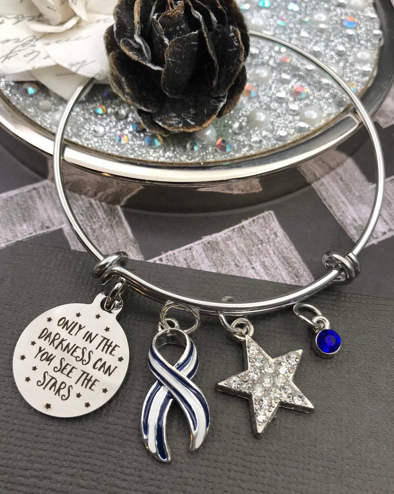 ALS / Blue & White Striped Ribbon Bracelet - Only in Darkness, Can You See Stars - Rock Your Cause Jewelry